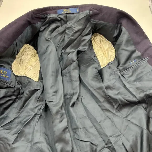 Polo Ralph Lauren Wool Navy Blazer With Leather Elbow Patches